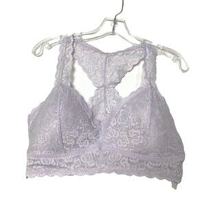 Tranquil & True Bralette Bra Womens Plus Size 1X Lilac Lace Floral Racerback